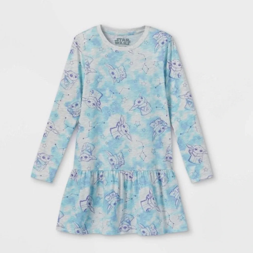 NWT long sleeve LS girls youth lightweight baby yoda dress XL